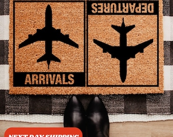 Arrivals And Departures Plane Doormat, Funny Pilot Air Stewardess Doormat, Housewarming Gift, Outdoor Mat, Front Door Decor, Home Gift