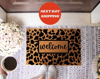 Boho Cow Print Doormat, Welcome Front Door Mat, Home Gifts, Welcome Mat, New Home Gift, Boho Decor, Doormat, Housewarming Gift, Home Doormat