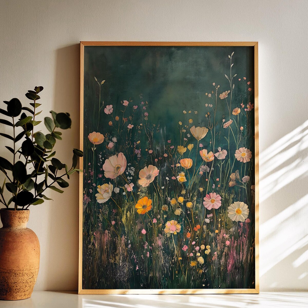 Wildflower Field Framed Wall Art, Vintage Botanical Sign, Floral Decor, Living Room Wall Art, Field Of Flowers Canvas Print, Framed Print