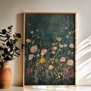 Wildflower Field Framed Wall Art, Vintage Botanical Sign, Floral Decor, Living Room Wall Art, Field Of Flowers Framed Print, Framed Print
