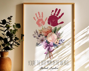 Mother's Day Print, Handprint Wall Art, Family Handprint Art, Mother's Day Gift, Gift for Mommy, Handprint Flowers, Flower Handprint Art