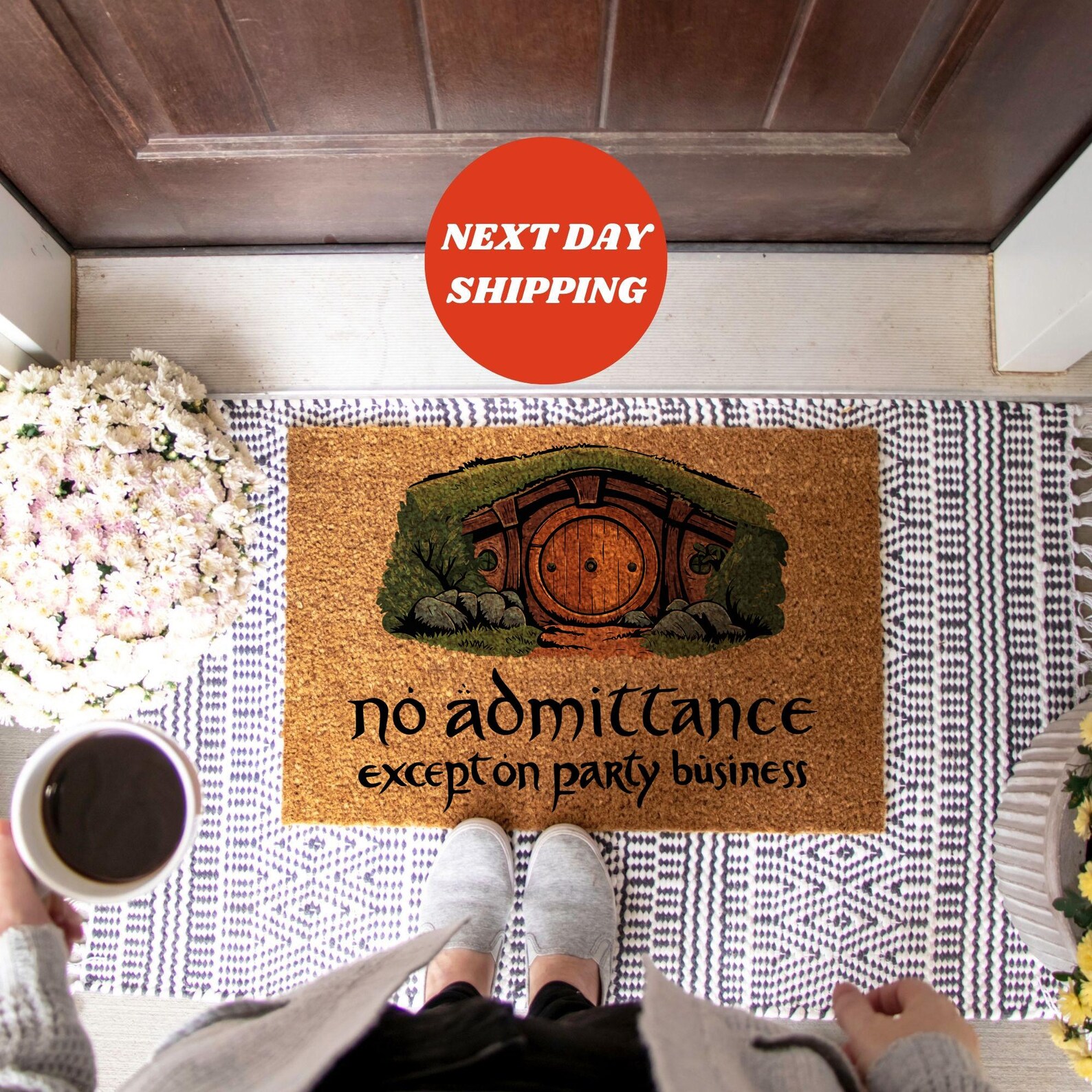 No Admittance Except On Party Business Door Mat, Lord Of The Ring Doormat, Doorway Cave, The Hobbit, LOTR, Movie Lover Gift, Funny Doormat - Medium Size 18x30 inches