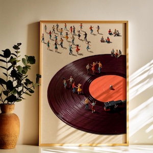 Dancing People Vinyl Record Framed Wall Art Print, Retro Music Decor, New Home Gift