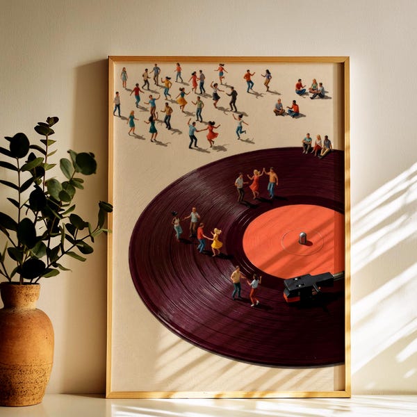 Dancing People Vinyl Record Framed Wall Art Print, Retro Music Decor, New Home Gift