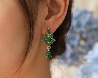 Mini Jhumki, CZ Delicate Dangle Earrings for Bridesmaids-Dainty Ethnic Gold Plated American Diamond Tiny Drop Earrings Minimalist Jewelry