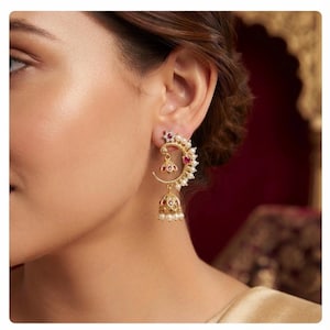 Mini Jhumki Earring, Antique Pearl Jhumka for Indian Wedding-Gold Plated Chandbali Studs Handcrafted Ethnic Jewelry -Minimal Ethnic Earrings