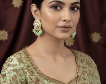 Handmade  Meenakari Kundan Stud Dangle Chandbali Imitation  Earrings: Indian Bridal Jewelry