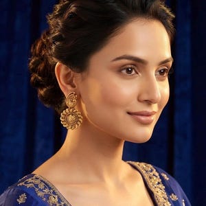 Antique Temple Gold Peacock Earring,Mayil Kammal, South indian Mandala Statement Tops, Traditional Indian Drop Studs, Royal Bollywood Jewel
