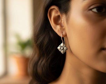 Boho mandala Hoop earrings, Boho flower mandala earrings, boho floral Oxidized German Silver Drop Earring , Mini Jhumki, Tiny Jhumka Earring
