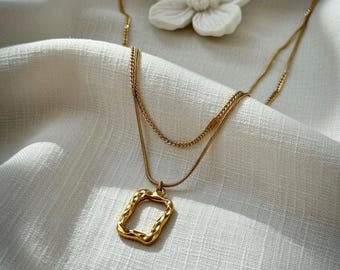 Layered Square Pendant Necklace,18K Gold Minimalist Necklace, Geometric Snake Chain Jewelry,Water Resistant Everyday Gift for Her SAARETHNIC