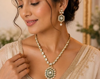 Kundan Gold Plated Necklace Set with Earrings,Indian Layered Bead Choker, Temple Bridal Jewelry Set,Handmade Ethnic Gift for Her,SaarEthnic