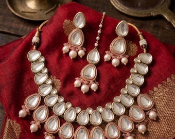 Pink Meenakari Necklace Set | Gold Plated Indo Western Choker | Traditional Indian Kundan Jewelry for Wedding & Festive Wear|Kundan Set SAAR