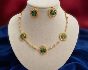 Meenakari Lotus Kundan Necklace Set, Indian Bridal Jewelry, Traditional Wedding Jewelry Set, Gold Ethnic Necklace with Earrings, FestiveGift