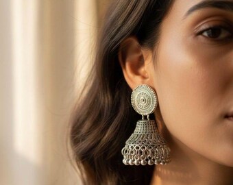Oxidized Silver Bell Earrings - Antique Style Jhumka Dangles, Boho dangles