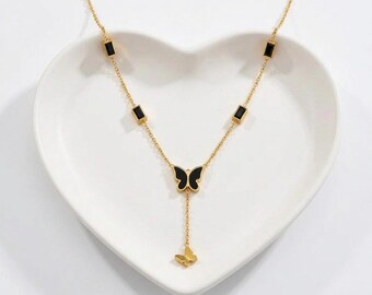 Butterfly Y Necklace in 18k Gold Plate,Dainty Gold Butterfly Jewelry,Long Drop Layering Necklace for Her,MinimalistGift for Women SAARETHNIC