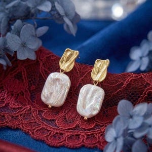 Indo Western Baroque Pearl Drop Earrings | Fusion Pearl Earrings 14K Gold Plated | Ethnic Modern Bridal Wedding Guest Dangle Earrings
