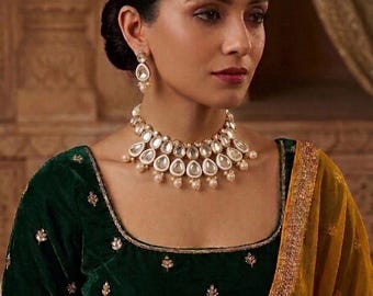 Conjunto de collar Meenakari blanco / Gargantilla indo-occidental chapada en oro / Joyería tradicional india Kundan para bodas y ocasiones festivas - SAAR ETHNIC