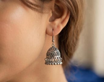 Oxidized Jhumka Earrings Boho Ethnic Silver Jewelry Indian Earrings Indian Oxidized Earrings Mini Ethnic Afghani Earrings Festival Jewelry