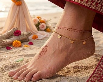 Dainty Butterfly Charm Anklet Gold | Waterproof Stainless Steel Anklet | Beach Wedding Anklet| 18K Tarnish Free Dainty Jewelry  Minimal Gift