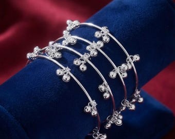Oxidised Silver Ghungroo Bangle Set 4 Pc, Tribal Indian Silver Churi Bracelets, Boho Ghungroo Bell Stackable Bangles, Festive Gift for Her