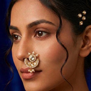 RESTOCKED Traditional Maharashtrian Brahmani Nath-Clip-on Pearl Nose Ring - Non-Pierced Peshwai Nathani for Wedding & Festival-Marathi Jewel