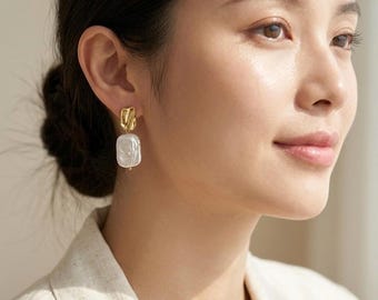 Indo Western Baroque Pearl Drop Earrings | Fusion Pearl Earrings 14K Gold Plated | Ethnic Modern Bridal Wedding Guest Dangle Earrings