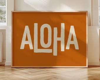 Aloha Poster, Typographic Poster, Kitchen Poster Print, Kitchen Wall Art, Midcentury Poster, Gifts for Him, Modern Kitchen Art