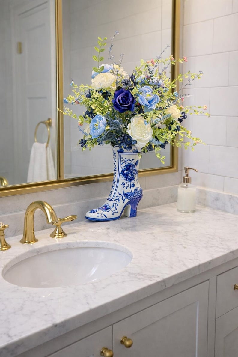 Blue and White Floral Arrangement, Chinoiserie Boot Vase Decor - Etsy