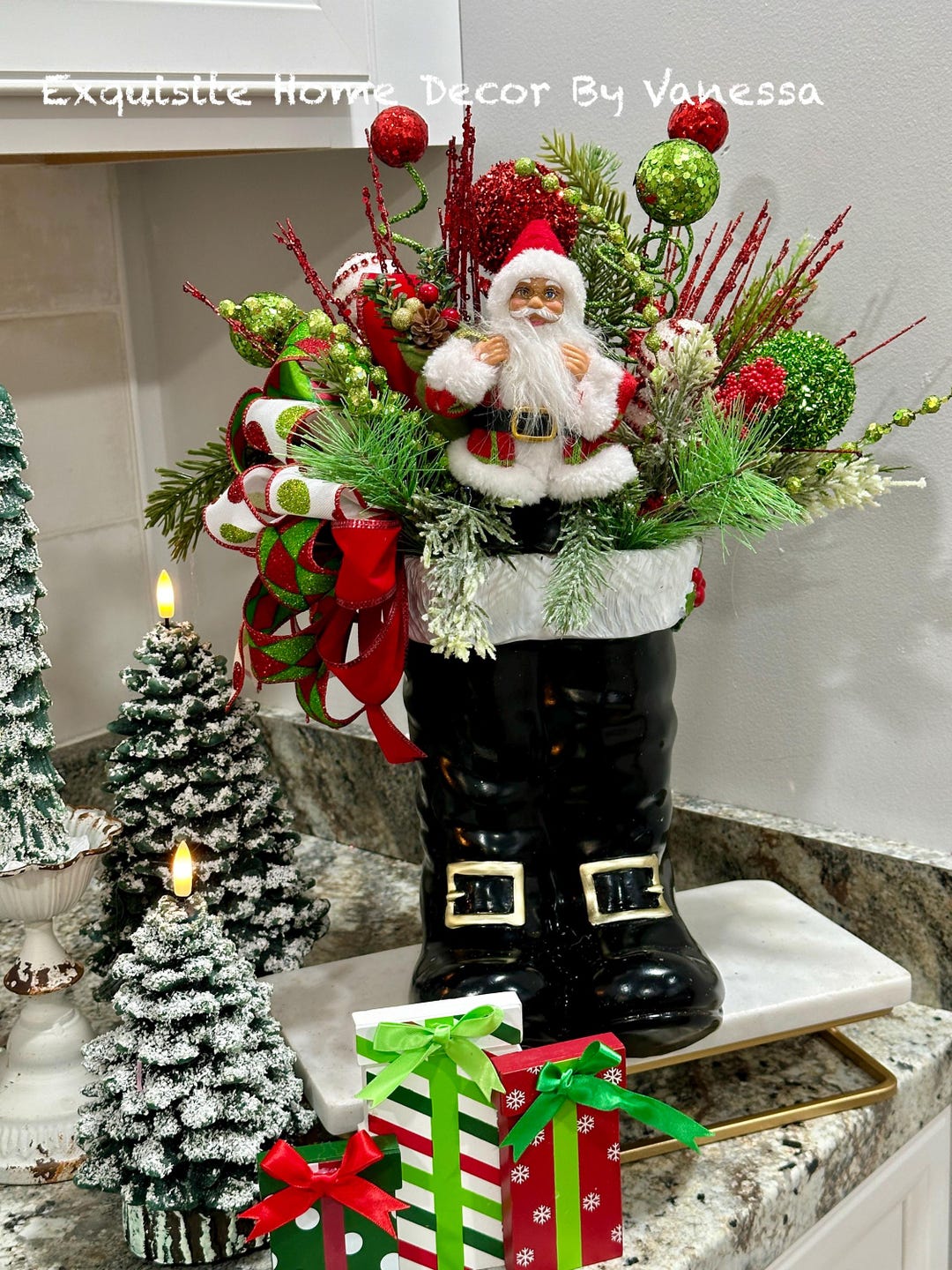 Santa Boots Arrangement/christmas Centerpiece/christmas Floral ...