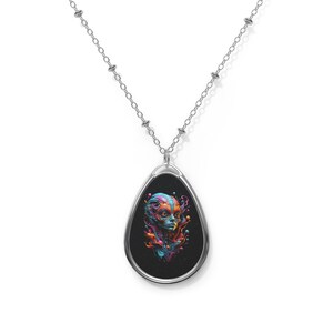 Oval Exotic Alien Necklace, Space Gift, Space Theme, Jewelry, Gift for Her, Gift for Mom, Gift for Astronomers image 1