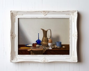 Quail Eggs & Golden Pitcher Still Life  - From Original Oil Painting