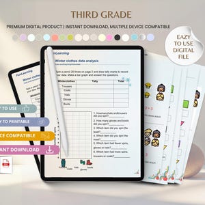 3rd Grade Math Worksheets Bundle, Multiplication, Division, Fractions, Decimals (70 Pages)