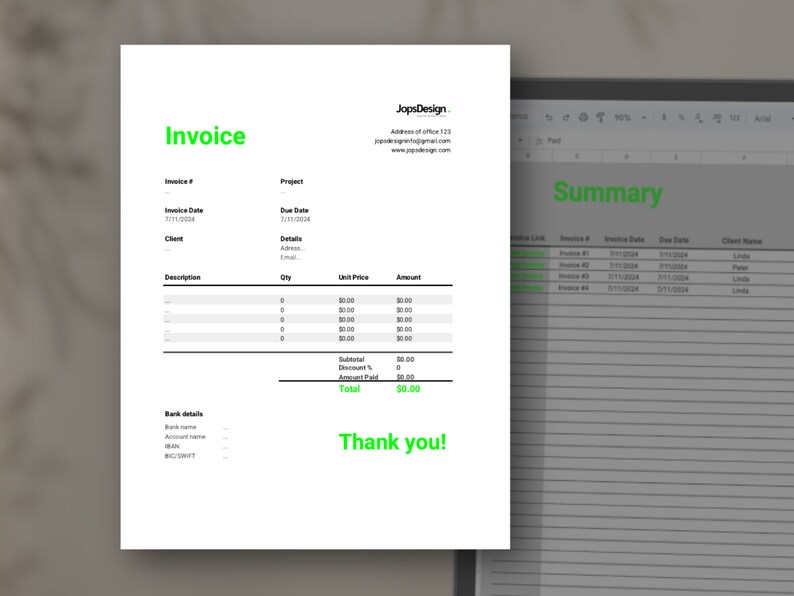 Professional Google Sheets Invoice Template With Automated Summary ...