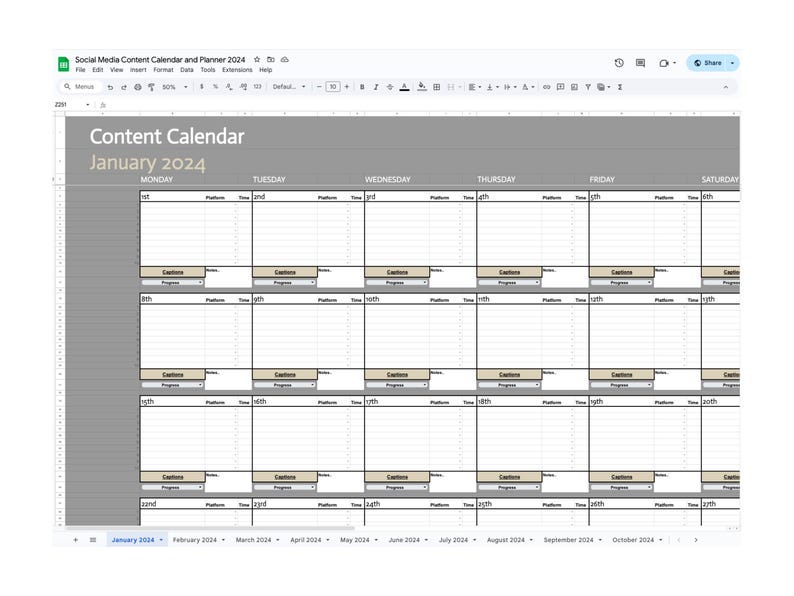 Social Media Content Calendar | Online Content Organizer | Content ...