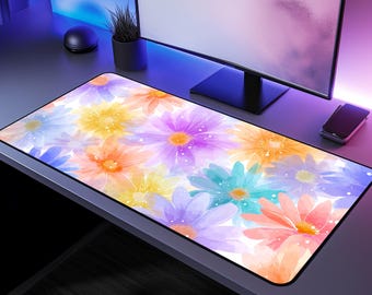 Retro Floral Desk Mat | Cottagecore Desk Mat | Large Flower Mousepad | Colorful Daisy Mouse Pad | Cute Desk Accessorie | Wildflower Mousepad