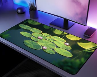 Lily Pad Desk Mat, Water Lilies Mouse Pad, Pond Desk Mat, Stream Play Mat, Tranquil Desk Mat, Botanical Desk Mat, Plant Desk Mat