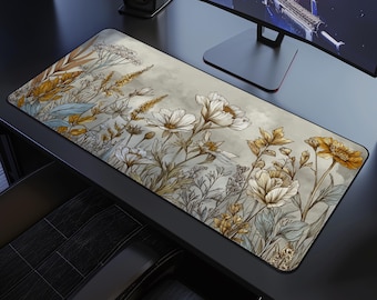 Cottagecore Floral Desk Mat: Elegant Botanical Gaming Mouse Pad