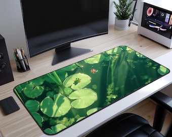Lily Pad Desk Mat | Green Mouse Pad | Pond Deskmat | Botanical Desk Mat | Tranquil Desk Mat | Aesthetic Desk mat | Kawaii Desk Decor