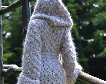 hand knitted mohair coat handmade cardigan mohair hoody chunky knitted coat mohair cardigan hooded mohair sweater fuzzy by Dukyana
