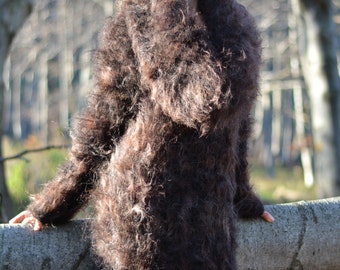 Hand Knitted Mohair Dress Handmade Cowlneck Dress Mohair Sweater