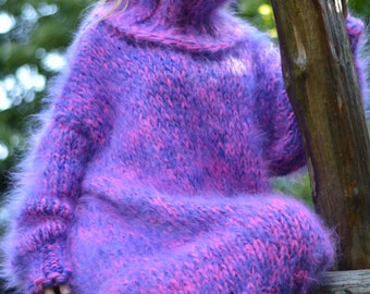 ORDER handmade mohair sweater huge chunky sweater thick mohair dress big fuzzy sweater cowlneck mohair jumper hand knitted pullover Dukyana