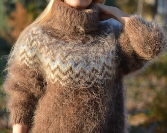 READY handmade mohair sweater mens mohair pullover hand knitted soft sweater Tneck fuzzy jumper Icelandic sweater Nordic pullover Dukyana L