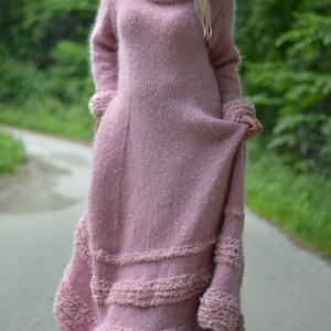 Hand knitted flared mohair dress available in Pink and in Green