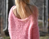 READY handmade sweater summer soft jumper slouchy pullover off-shoulder fuzzy sweater Pink loose knit sweater chunky summer jumper Dukyana