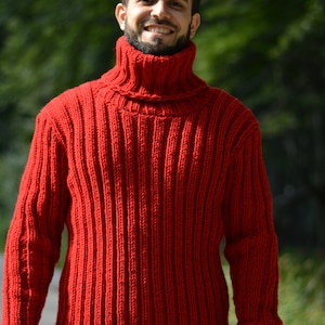 hand knitted wool sweater thick handmade mens sweater chunky wool jumper tneck sweater cable Pullover warm sweater one size S M L XL Dukyana