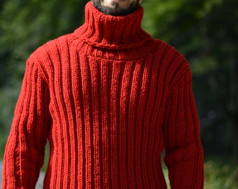 hand knitted wool sweater thick handmade mens sweater chunky wool jumper tneck sweater cable Pullover warm sweater one size S M L XL Dukyana