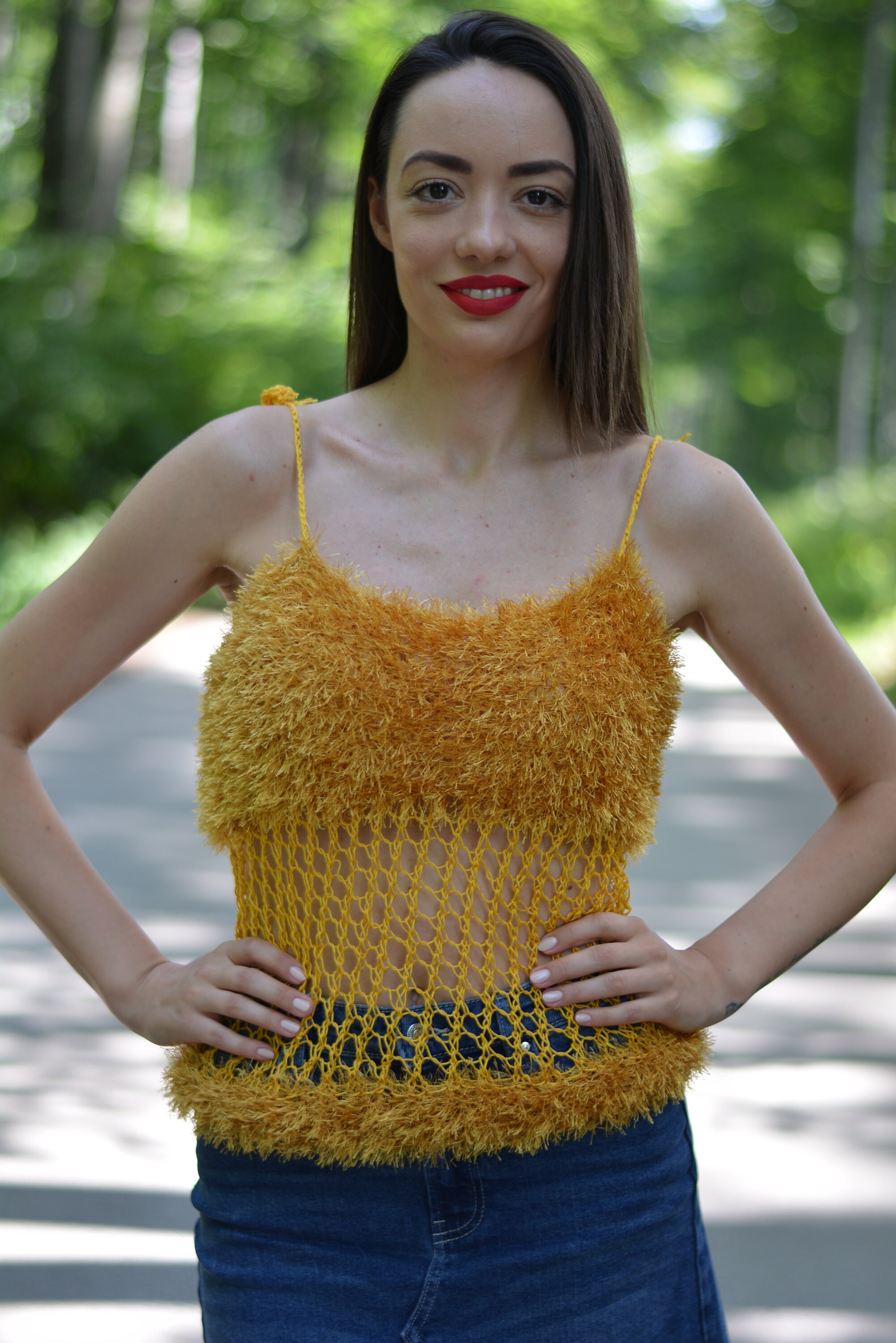 Ensemble estival compose d un haut en maille et d un bolero duveteux jaune moutarde Etsy France