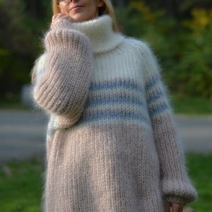 Made to order hand knitted soft mohair sweater with a Tneck and a raglan sleeve-unisex jumper