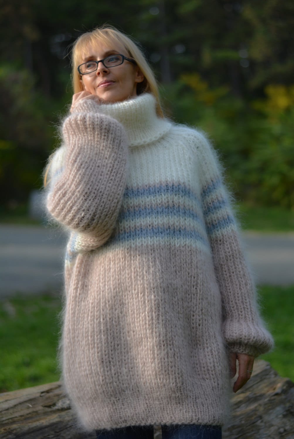 Made to Order Hand Knitted Soft Mohair Sweater With a Tneck and a