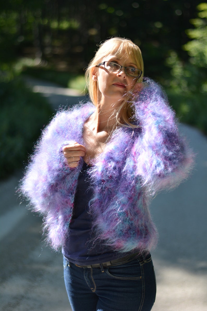 hand knitted shrug mohair bolero fuzzy shrug soft bolero summer shrug handmade top mohair sweater cropped top purple knitted bolero Dukyana image 1